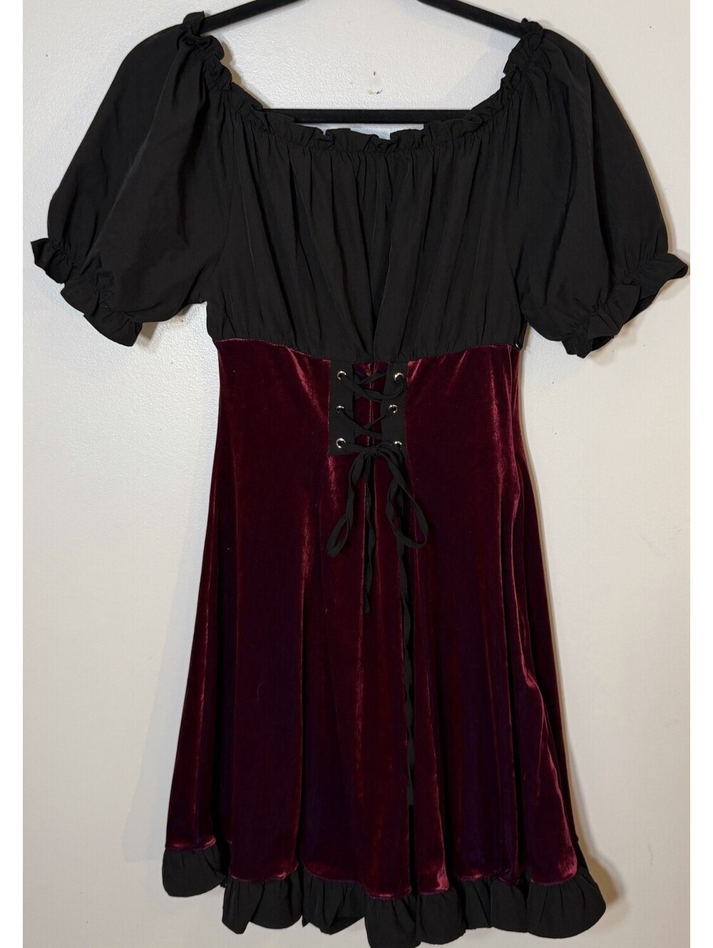 Scarlet Darkness Renaissance Corset Dress Small Goth Velvet Red Black Steampunk